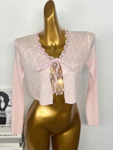 Áo Len Cardigan Dệt Kim Mỏng Mùa Hè Cho Nữ Áo Khoác Ngoài Bằng Lụa Băng Ren Khoét Khoét Nối Dài Dây Đeo Váy Áo Khoác Ngoài Nhỏ