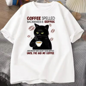 Coffee Spelled Backwards Cat T shirt Men Funny Cute Graphic Tees Womens Shirts T Shirt Oversized Womens Clothes Kids Tshirt