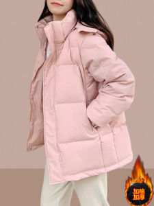 Ladies Thickened down Cotton Jacket Hooded Zipper Closure Long Sleeve Winter Coat Korean Style Casual Pure Color Outerwear