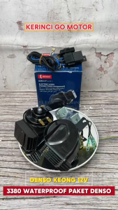 PAKET Denso 3380 DS Klakson Keong Waterproof 12 Volt + Braket Kabel Massa Double Soket Pin Terminal 2 High & Low Tone Fan Fare Horn + Denso Kabel Relay Set