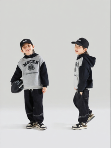 MUCMUKN | Hooded Color Blocking Letter Printed Fleece Sweatshirt