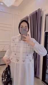 Tamara Dress Polo Linen Mix Bordir Gamis Wanita Remaja Midi Dress terbaru 2025 Dress wanita  bordir