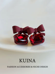 kuina | Luxurious Red Bow Crystal Earrings