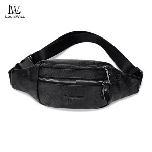 LouisWill Mens Chest Bag Genuine Leather Waist Bag  Fashion  Sports Bag Large Capacity Casual Bag Outdoor Fitness Bag Travel Bag Business Bag