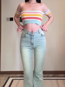 กางเกงยีนส์ทรงขาบานเอวสูง ทรงเข้ารูป กางเกงขายาวทรงเข้ารูปสำหรับผู้หญิง ทรงเข้ารูป ทรงเข้ารูป กางเกงยีนส์ทรงเข้ารูป