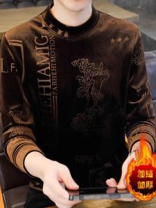 Gold Velvet Mens Base Shirt Spring Autumn Winter New Fashion Casual Half High Collar Warm Double-Faced Fleece Large Size Sweatshirt