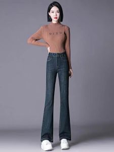 กางเกงยีนส์ทรงขาบานเอวสูงสำหรับผู้หญิง ทรงเข้ารูป ทรงสลิมฟิต ทรงเข้ารูป กางเกงขายาวทรงขาบาน ฤดูใบไม้ร่วง 2025 ใหม่