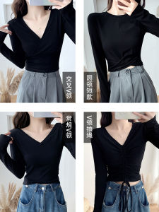 Low Collar Long Sleeves T-shirt Design Sense Non-mainstream Bottoming Shirt