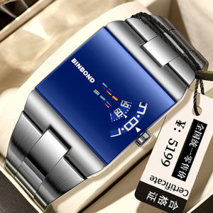 BINBOND square watch for men waterproof new unique fashion stainless steel digital wristwatch