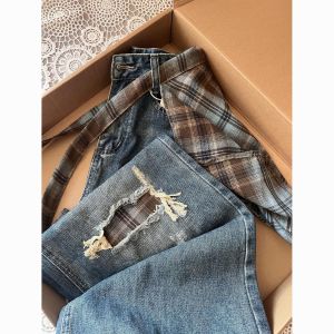 กางเกงยีนส์ขากว้างขาดรุ่ยแบบถอดได้สำหรับผู้หญิง กางเกงขายาวทรงหลวม ทรงสตรีท ทรงเข้ารูป ทรงยาว ฤดูใบไม้ร่วง 2025