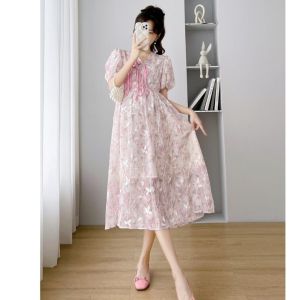 ●ECLAIRE● 003 Dress Midi Embroidered Chiffon Maternity Hamil Floral Flower Bunga Kasual Pesta Korea Import 00923