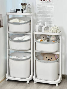 Bathroom Laundry Hamper Plastic Storage Rack Non-Drilling Installation Space Saver for Dirty Clothes Laundry Cart Organizer