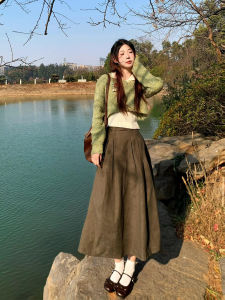 XUECAIQI | Autumn Cute and Youthful Green Knitwear and Skirt Set