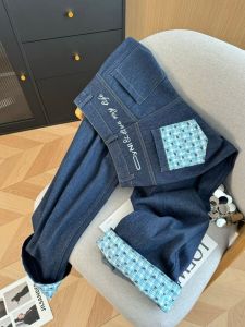 Quần Jeans Denim Ống Thẳng Rộng Cho Nữ Quần Dài Thường Ngày Cao Cấp Thêu Hoa Viền Quần Dài Mùa Đông Phong Cách Mỹ