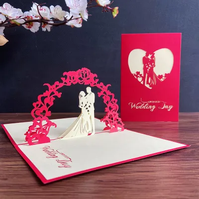 Romantic 3D Folded Wedding Greeting Card Sweet Lovers Valentines Day Gift Red Envelope Qixi Festival Flower Delivery Card