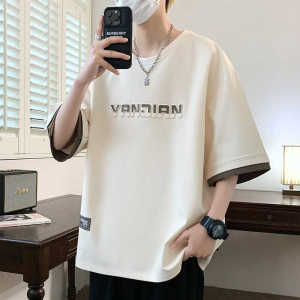 TUCANO Large Size Ice Silk Loose Short Sleeve Mens T-shirt Youth Summer Fashion Casual round Neck Letter Print Top