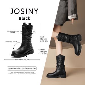 Josiny | Black Insulated Thick-Sole Mid-Calf Boots