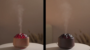 Volcano-Style 300ml Aroma Diffuser Ultrasonic Mist Humidifier Colorful LED Ambient Light Type-C USB Low Noise Wood Grain