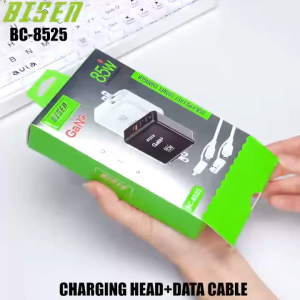 BISEN BC-8525 GAN 85W With 4-in-1 Data Cable Super Fast Charger.For Micro/Type C/For IPh.for Smartphones and Cellphones/Tables.