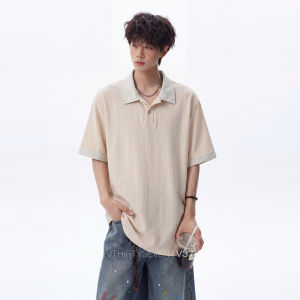 V37 | Color Block Linen Polo Shirt Men Youth Loose