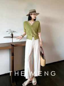 the Meng Womens Casual Pants Nine Points Commute Simple Fashion Personality Linen Breathable Summer Straight Leg Pants