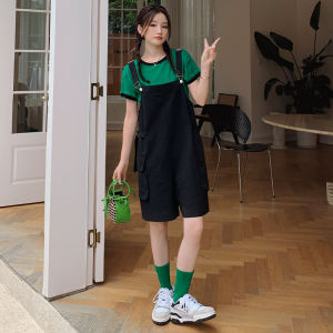 Fashionable Youthful Sweet Cool Casual Overalls Set Women Summer New Loose Slim Straight Wide Leg Pants Two Pieces Set