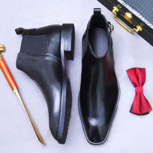 Autumn Winter Thermal Velvet Business British Style Genuine Leather High-Top Boots Mens Shoes Cowhide Leather Boots Men Chelsea Boots Men