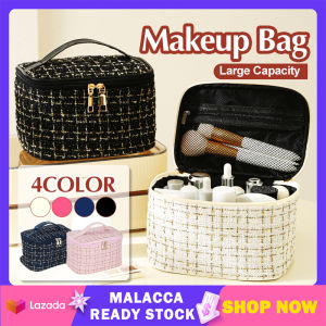 Makeup Bag Cosmetic Case Checkered Hepburn Style Portable Large Capacity Storage Travel Wash Pouch Travel Cosmetic Make Up Bag