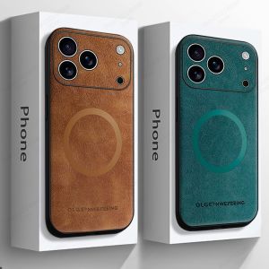 szhaiyu | PU Leather Phone Case For iPhone 17 16 15 14 13 12 11 Pro Max 16E 14 Plus 17E Air For Magsafe Magnetic Charging Protector Cover