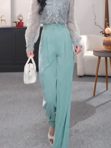 MANMI | Stylish and Elegant New Fashion Autumn 2025 Green High Waist Pants