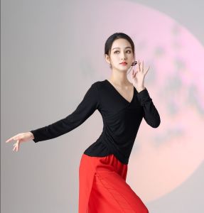 Yunshang New Arrival Square Dance Clothing Female Modal Half Sleeve Long Sleeves V Neck V Tops Classical Dance Ethnic Style Dancing Dress