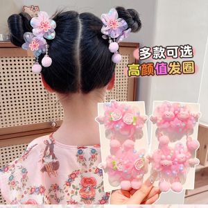 2025 ใหม่แหวนผมดอกไม้เด็กเจ้าหญิงน้อยเครื่องประดับผมดอกไม้สาวผมผูกเชือกคาดศีรษะผ้าโพกศีรษะยางรัดผม