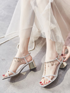 Fashionable Summer Fairy Style Womens Sandals High Heels mid Heel Chunky Heel Elegant Low Cut Slip on Shoes for Daily Wear