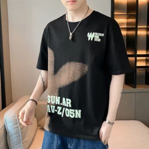 ROMON | Romon Ice Silk Short Sleeve T-Shirt Summer Thin Round Neck Printed Casual Cotton Youth Fashion Urban Cool Feeling Top