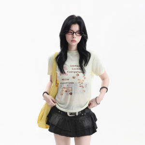 zuocisankon | Korean Style Age-reducing Sweet Floral Half-high Collar Slim Short Sleeve Summer See-through T-shirt