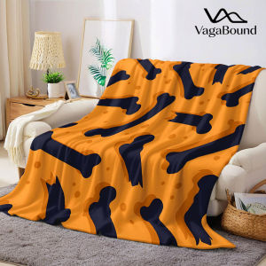 BILIBILI | Orange Dog Bone Print Flannel Blanket Warm Soft Halloween Christmas Decorative Couch Warm Cozy All-Season Gift