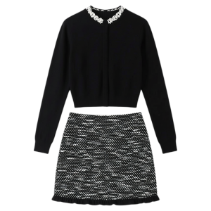 Fall Fashion Knitted Sweater Short Skirt Two-Piece Set Korean Style Chic Small Size High-End Sensation Comfortable Cotton Blend