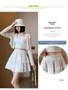 Sweet Pleated Mini Skirt Womens Summer New Ballet Style Cake Puffy Skirt Small Tall Spicy Girl Pleated Skirt High Waist Short Skirt A-Line Pure Color Polyester Cotton Blend