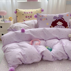  Cotton Bedding Set Girls Heart 100% Pure Cotton Ball Four-piece Three-piece Dormitory Bed Canopy Sheet Cover Quilt Cover