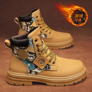 รองเท้าบูท Martin ผู้ชายระดับสูง ฤดูหนาว ผ้าขนแกะ เรียงรายกันน้ํากลางแจ้ง หนัง รองเท้า อุ่น สไตล์อังกฤษ ชุดทํางาน อินเทรนด์ ยี่ห้อ