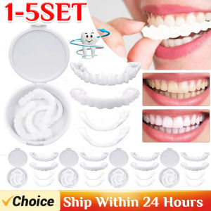 1-5Sets Fake Teeth Cosmetic Denture Upper Lower Temporary Fit Smile Veneers False Teeth Brace Cover Upper False Tooth Cover Snap