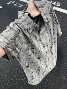 Breathable Hollow Ripped Polo Shirt