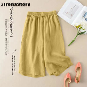 IRENASTORY Women Slacks Cotton Linen Pants for Women Plus Size Wide Leg High Waist Cropped Pants
