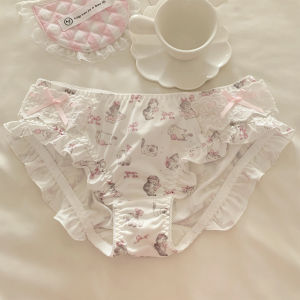 Cute Cartoon Print Womens Underwear Sweet Style Butterfly Knot Triangle Panties Mid-Low Waist Polyester Fiber Youth Size