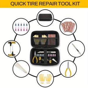 Emergency Tire Repair Kit for Car Motorcycle Bike Truck - Tubeless Tyre Plug Tool Set with Rubber Strips Portable & Durable