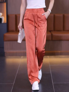 Acetate Ice Silk Wide Leg Pants Womens Summer Thin Elastic High Waist Loose Drape Casual Straight Leg Trousers