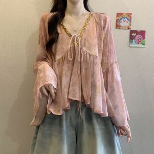 AIYITI | Oversized Unique Glitter Gradient V-Neck Tummy Covering Summer Blouse