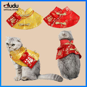 DUDU Pet Cat Clothes Tang Suit New Years Small Red Envelope Festive Cloak Warm Winter Kitten Chinese Style New Year Dog Clothes