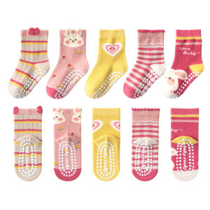 5 Pairs Childrens Cotton Socks 1-12Ys Mid-tube Dispensing Floor Socks Playground Non-slip Socks Trampoline Socks Toddler Socks