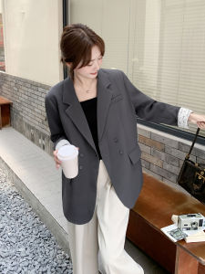 Gray Commuter Style Simple Casual Womens Suit Jacket 2025 Autumn New High-End Feelings Leisure Small Western Clothes